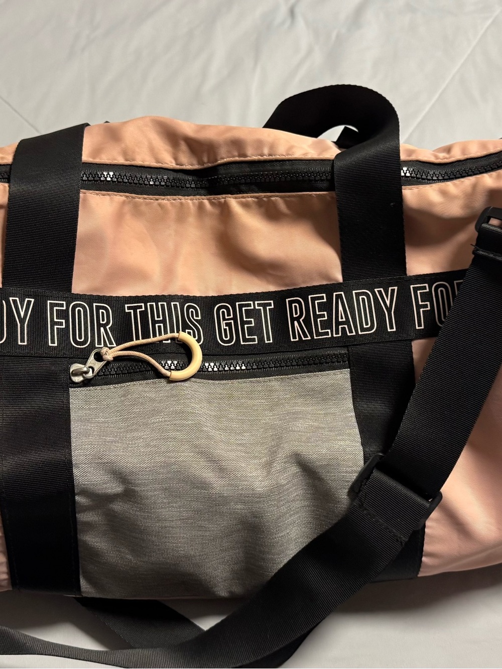 Pink and Gray Medium Size Travel / Sports Duffle Bag with Shoulder Strap